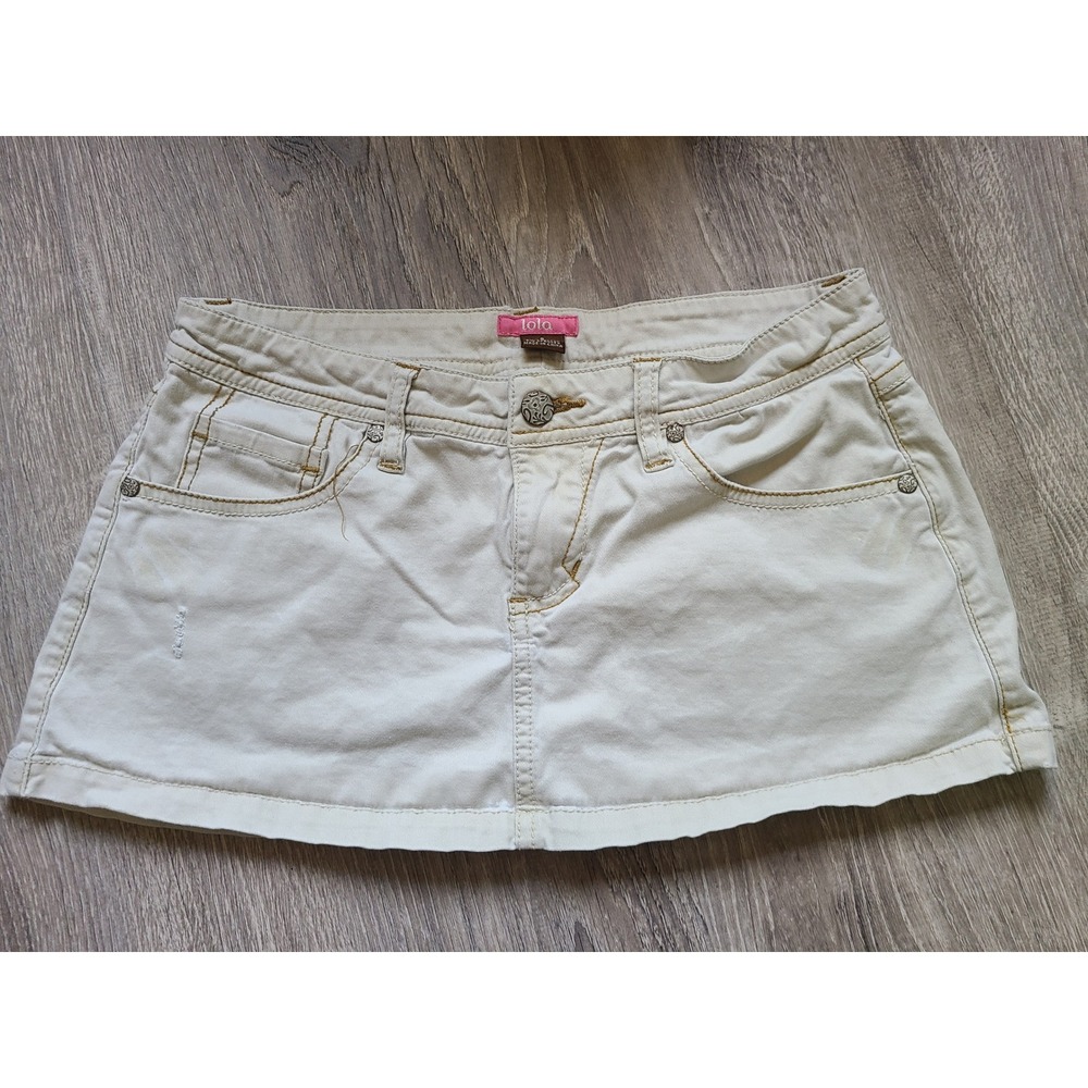 VTG Y2K Lola Micro Skirt Studded Khaki McBling Bimbocore Distressed Western